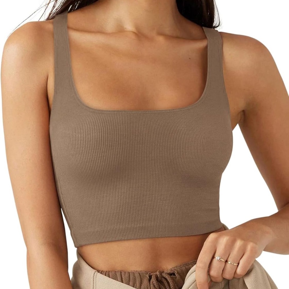 Brown Square Neck Ribbed Crop Tank Top NWOT